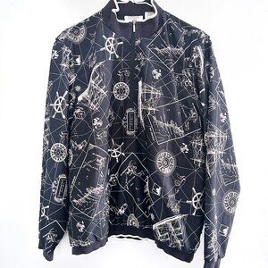 Vintage Liz Golf Nautical Map Womens M Coastal Preppy 90s Windbreaker Pullover